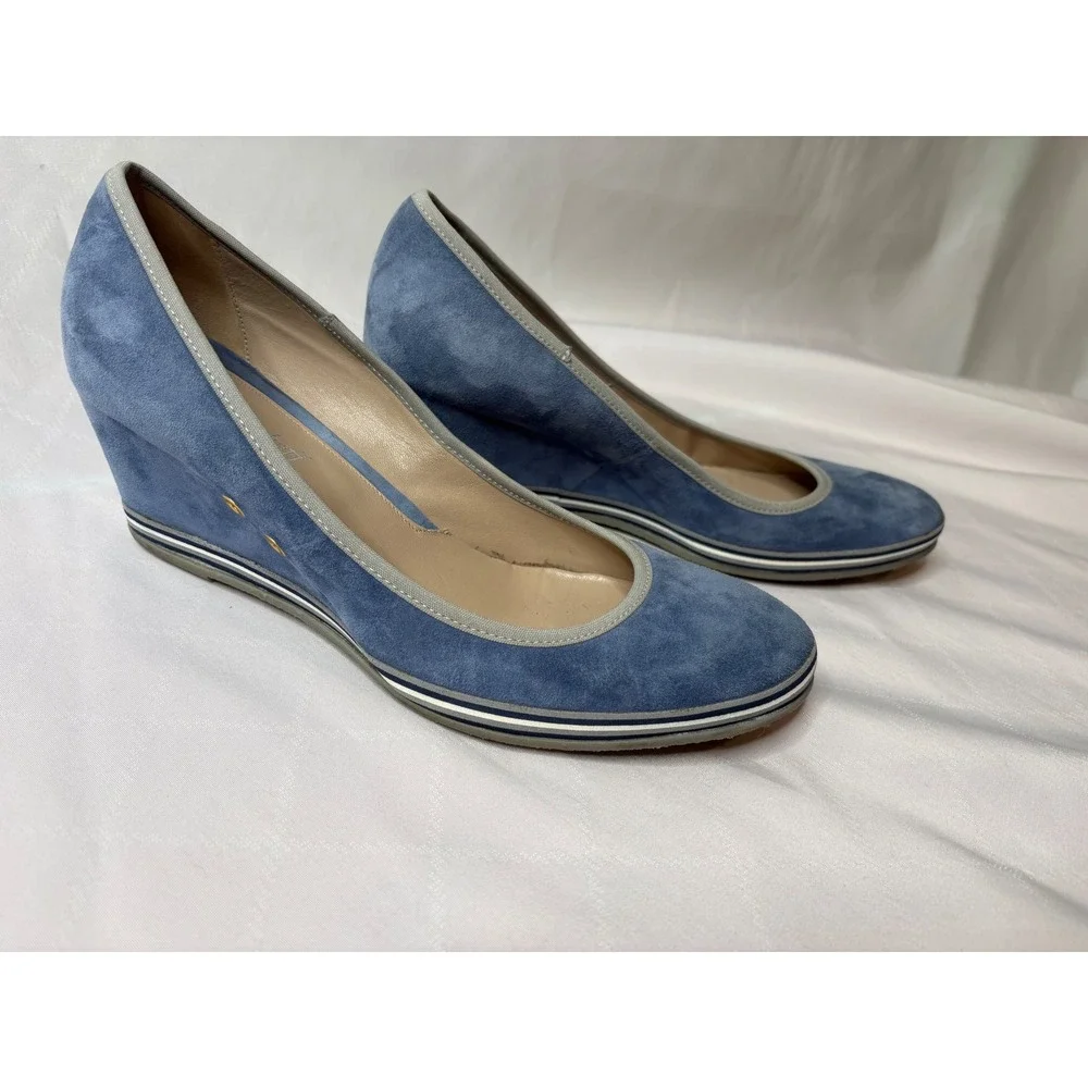MICHAEL PASINKOFF Womens Blue Wedge Suede Round Toe Pumps 41/10 Italian Luxury